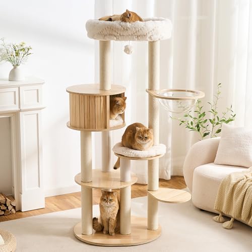 Torre para gatos de madera sólida con rascador 60 pulgadas miniatura 1