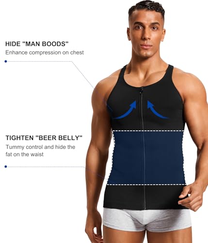 Compression Shirt Mens Shapewear Tank Top Undershirt Slimming Body Shaper Tummy Control Vest Gynecomastia with Zipper3