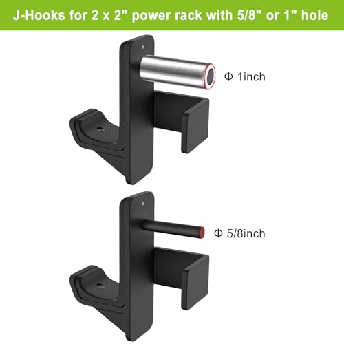 Kipika J-Hooks for 2" x 2" Power Rack with 5/8" or 1" Hole, Bottom Reinforced Steel Hooks with Rubber Pads, Heavy Duty Power Rack Attachments, Squat Rack Accessories for Strength Training, Set of 2 by Kipika - Image 3
