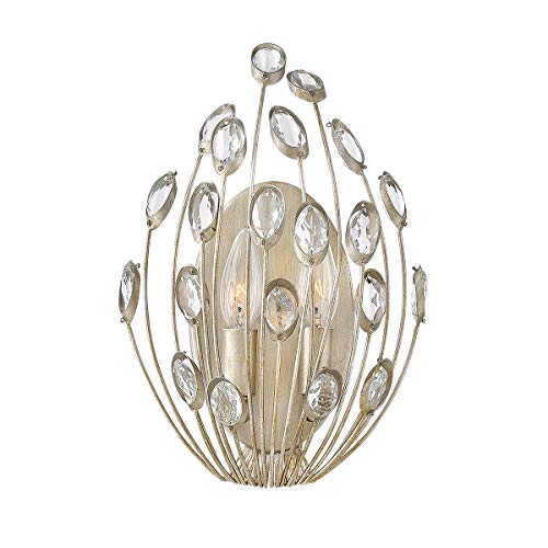 Image of Twin Wall Light - Sconce - Faceted Clear Crystal Embellishment - Silver Leaf - LED E14 60W Bulb