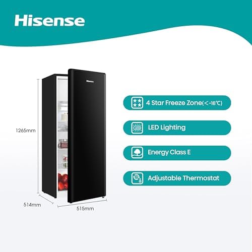 52cm Freestanding Retro Fridge - 165-litre capacity with 4 star Ice box - Auto Defrost - Wine Rack - Black- E Rated, H128 x W51.9 x D51.3 - Image 2