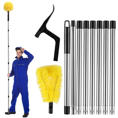 Kinberry 2 in 1 Gutter Cleaning Tools, 320 cm Telescopic Gutter Cleaner with 8 Extendable Rods + Gutter Brush + Leaf Shovel, Gutter Cleaning Pole, Durable, for Leaves Debris Window Spider Web