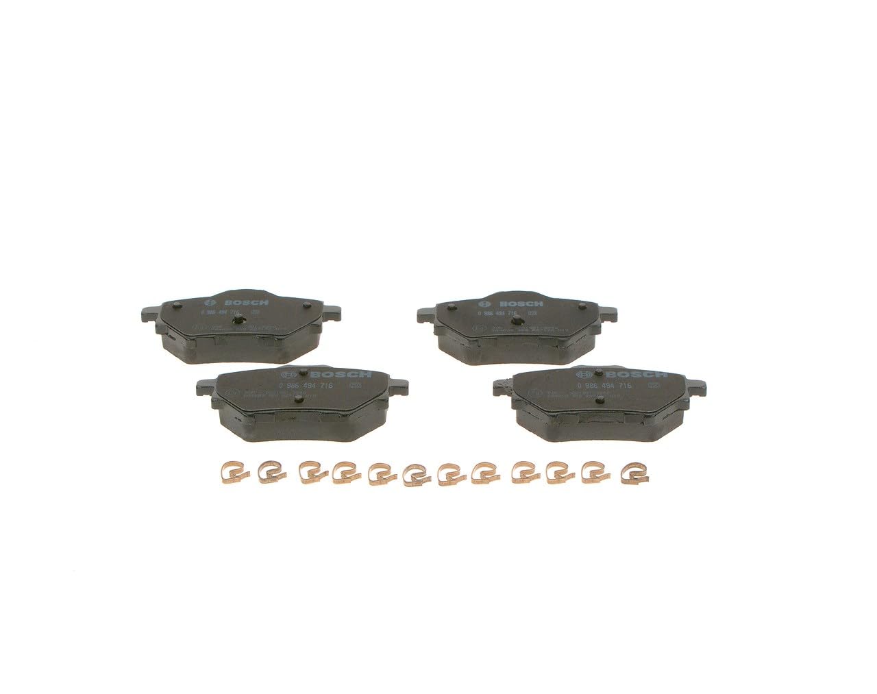 Bosch BP1711 - Pastiglie Freni Auto, Asse Posteriore - Qualità Bosch - Riduzione del Rumore e della Polvere - Certificazione ECE-R90 - Senza Rame - 1 Confezione da 4 Pastiglie - Con Accessori