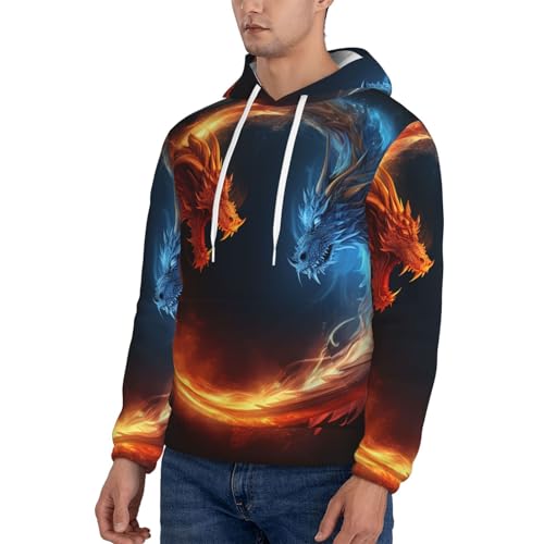 Men's Fleece Pullover Hoodie Long Sleeve Hooded Fire and ice dragons Sweatshirt Casual Shirts With Pockets Medium Black3