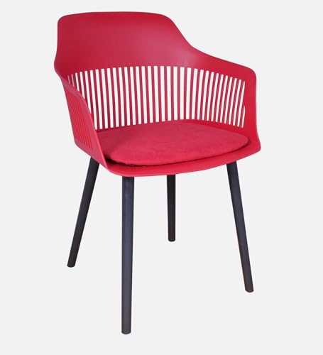 Image of Creative Red Plastic Dining Chairs Set of 1 | Armrest Spindle Back Design | Plastic Shell and Legs | 1.47 Feet Seat Height | Dining Kitchen Cafe Restaurant Living Room Home Use