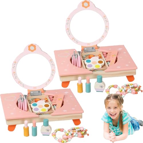 Générique Habillez des vanités jouets, coiffeuse en bois, haute performance, jeu de simulation pliable pour filles, habillez le jeu de chambre d'enfant de la maison de Noël, cadeau pour (2PC)