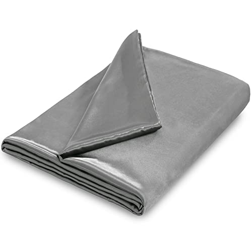 Image of NSGZ Satin Duvet Cover for Weighted Blanket, 60x80, 8 Ties, Grey | 8 Ties And Zipper For Secure Fit, Cooling Satin Gentle On Skin, Machine Washable, Fits 48x72 And 60x80 Weighted Blankets