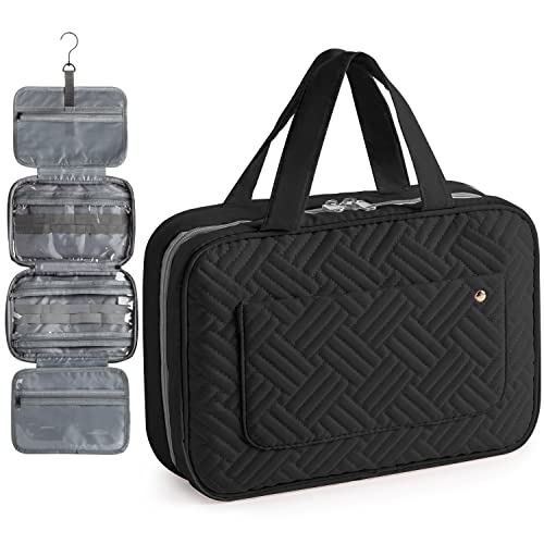 Virklyee Kulturtaschen Reise Kosmetikkoffer Waschbeutel Zum Aufhängen Flannelette Kosmetiktasche Faltbare Make-up Tasche Organizer Badezimmer Rasierbeutel für Urlaub und Camping(Schwarz) Cover