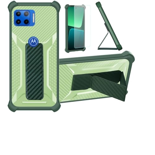 Aroepurt Funda para Motorola Moto G 5G Plus Funda Carcasa Case Cover [con Protector de Pantalla de Cristal Templado] Híbrida [Soporte Plegable Magnético] [Esmerilado antihuellas] Verde