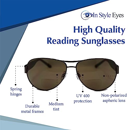 In Style C Moore Stylin Bifocal Reading Sunglasses - Classic Aviator Metal Frame - Non-Polarized Tinted Aspheric Lens3
