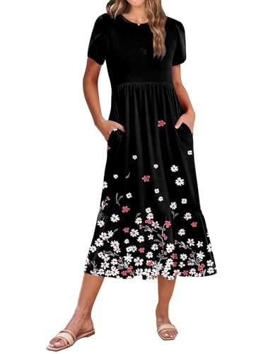 Image of Zeagoo Women Summer Midi A Line Dress Short Sleeve Casual Flowy Tiered Beach Long Sundress with Pockets 2026 Vacation Travel