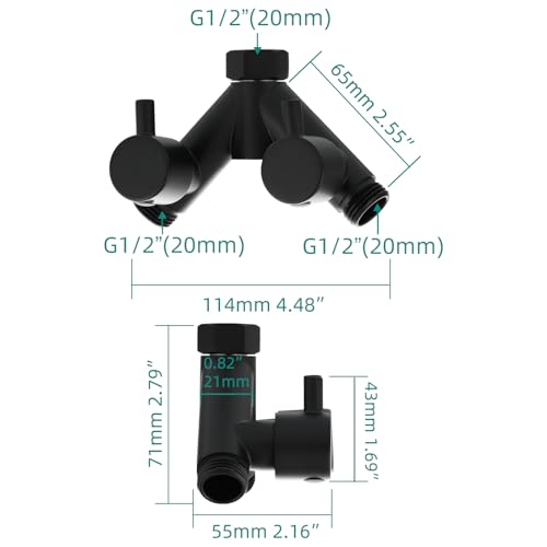 Tecmolog 2 Wege Verteiler Dusche Messing Absperrventil Y Adapter Schlauchkupplung 1/2 Zoll für Duscharm Schwarz, DSF014AB