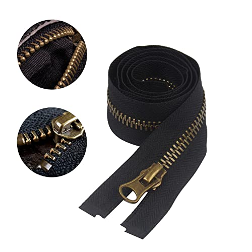 Cremallera Grande, Cremallera Metálica KINHARD 75cm Divisible, Cremallera Negra por Metros, para Coser Chaquetas Abrigos
