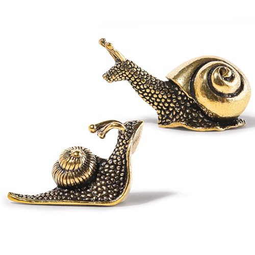 QumHmup 2pcs Mini Retro Pure Copper Snail Figurine Sculpture Decor for Outdoor Pond Garden and Tea Pet Home Decoration