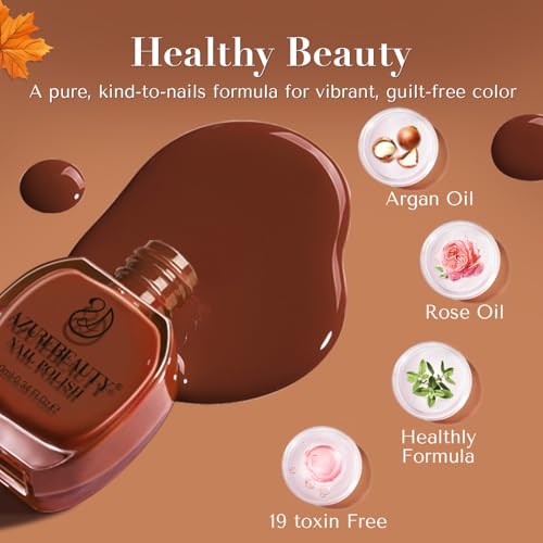 Image of AZUREBEAUTY Brown Nail Polish Quick Dry Fall Nail Polish Natural Shine Nail Lacquer Salon-Quality for Women Girl Gift Set 10ml