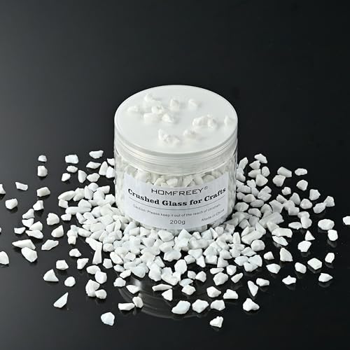 White Sea Glass Chips,3-6mm Irregular Crushed Glass Bulk,Transparent Crystal Chunky Broken Sparkling Stone Decor,for Resin Mold Art Vase Filler,Hydroponic Plant Stone (200g)