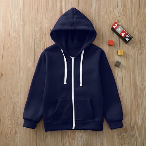 Boys Girls Solid Color Long Sleeve Zip Up Hoodie Sweatshirt Long Sleeve Jackets Top Coats for Teen Navy 9-10 Years Cute Clothes for Girls 10-122