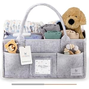 Babylicious Baby Diaper Caddy Organizer | Felt Changing Table Organizer – Large | Diaper Organizer for Changing Table | Name Card Included – Newborn Essentials Must Haves for Parents Heather Grey