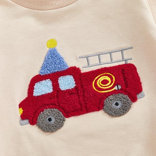 MAHUAOYIXI Toddler Baby Boy Birthday Outfit Long Sleeve Birth Truck Embroidery Sweatshirt Pullover Tops and Elastic Waist Solid Pants 2Pcs Tracksuit Kids Boys Birthday Clothes (Red, 12-18 Months) - Image 4