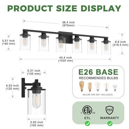 Image of DORESshop Bathroom Vanity Light Fixture Over Mirror 6-Light Black