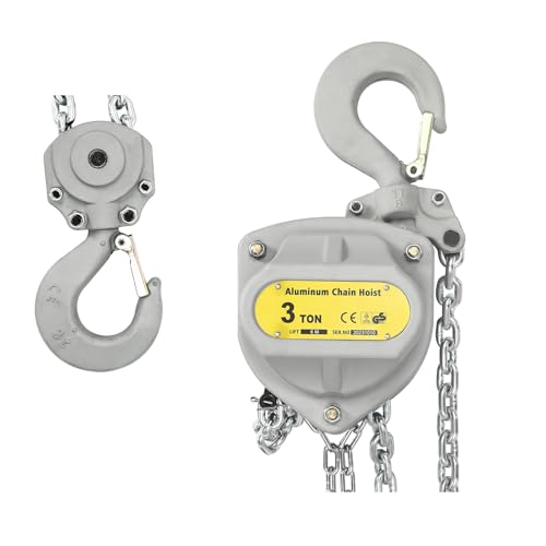 Hand Chain Hoist, 3 Ton Capacity 19.69ft Chain 2 Heavy Duty Hooks Manual Chain Hoist, Aluminum Alloy Chain Hoist for Construction, Factory, Garages and Warehouses (3Ton)
