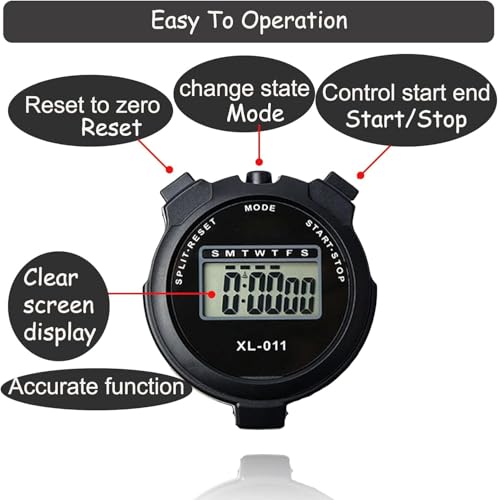 Stopwatch Timer- Sports stopwatch Lap Split Digital Stopwatch with Clock Calendar Alarm, Large Display Shockproof referee Stopwatch for Coaches Swimming Running Sports Training (Black) - Image 4