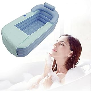 Portable Inflatable Bathtub Adult Foldable Free Standing Blowup Bath, Adult Spa PVC Warm Bath Tub Kids Swimming Pool Children Inflatable Pool for Indoor Outdoor Travel Use (Sky Blue)