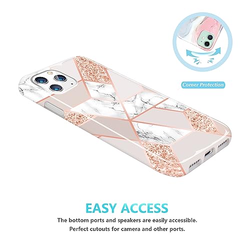 Coque iPhone 12 Mini or rose géométrique en marbre brillant de haute qualité - 4