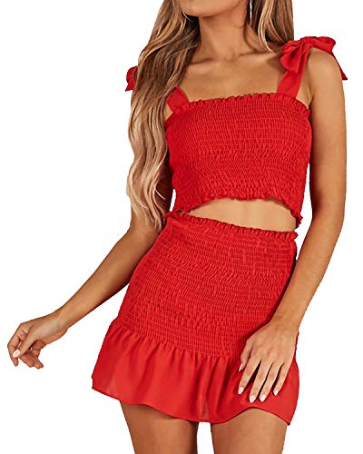 Women's Bohemian Cami Crop Top with High Waist Bodycon Skirt Two Piece Outfit