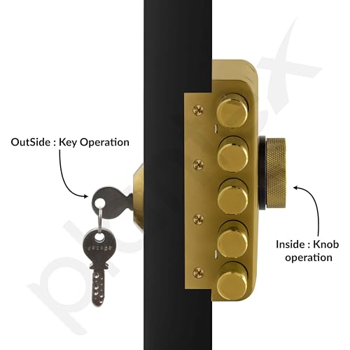 Image of Plantex Stainless Steel Penta Bolt Lock for Main Door /5-Point Security Deadbolt with Brass Cylinder & 4 Keys /Door Lock Set with 5 Years of Warranty (PVD Gold)