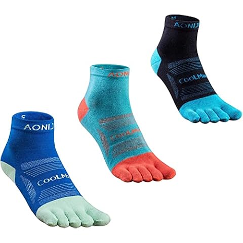 LOVARTS BEAUTY 3 Pack Sports Low Cut Socks Men Women Toesocks Arch Support No Blister Five Finger Toe Socks (M - Lake blue,Blue,Black2) Cover