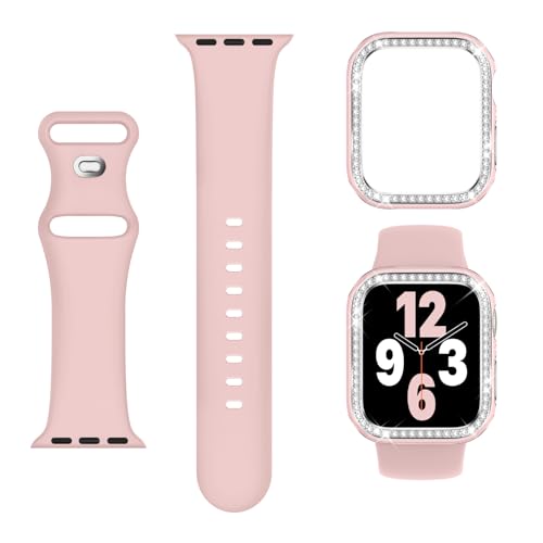 Image of Adorique 3-in-1 Compatible for Apple Watch Band 40mm 41mm 42mm 44mm 45mm 46mm, Soft Silicone Sport Strap for iWatch Series SE 10 9 8 7 6 5 4 3