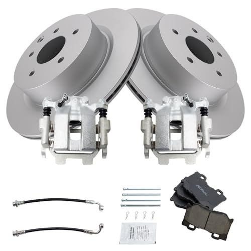 Image of TRQ Rear Brake Pad and Rotor Set Ceramic G Coated Rotors Calipers Compatible with 2010-2015 Nissan 370Z