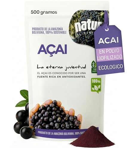 Acai en Polvo Puro Liofilizado 100% Orgánico 500g Superalimento Natural de la Amazonía Rico en Antioxidantes Vegano No GMO Ideal para Batidos Postres Recetas Saludables Producto Sostenible