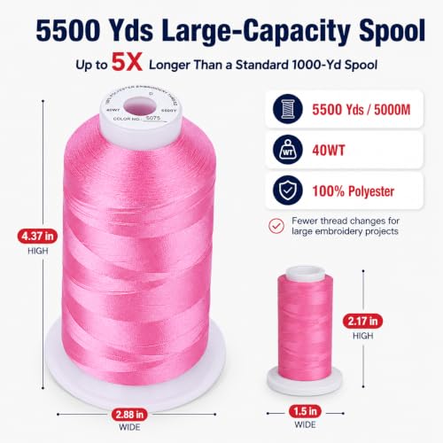 Image of Simthread 5500Yds 40WT Polyester Machine Embroidery Thread, Pink S075 | 100% polyester 40WT, 5500Yds /5000M spool for machine embroidery, monograms, patches, apparel & gifts
