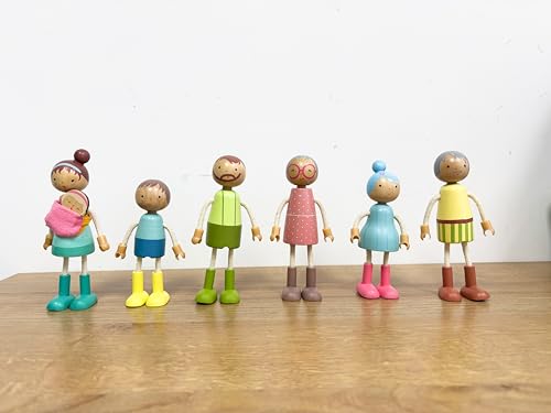 image for Giant bean Wooden Family Dolls Set of 7 for Dollhouse, Dollhouse Peopl