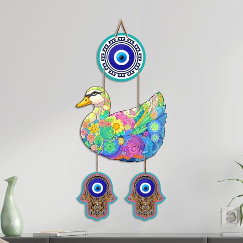 Image of Artvibes Floral Art Duck Evil Eye Wall Hanging for Home Entrance & Main Door | Decorative Nazar Battu Protection Decor for Living Room | Bedroom | MDF Artistic Home Decoration Accent Gift (WH 85129N)