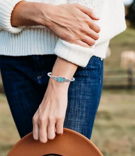 Genuine Turquoise Leaf Boho Bracelet, Sterling Silver Native American Adjustable Bangle Cuff Jewelry for Women, Fit for 6.5 7 7.5 Inches4
