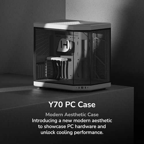 Image of Hyte Y70 Modern Aesthetic Gaming PC Case - Panoramic Glass | High-Airflow Design | Cable Management | Dual Chamber ATX Mid-Tower Chassis | 10 Fan Capacity | Luxury PCIe 4.0 Riser Cable - Black /White