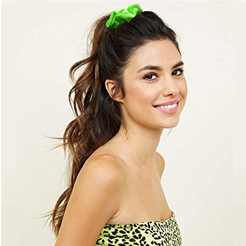 Guvass Neon Scrunchies For Hair,12 Pack Neon Green Velvet Scrunchy Elastics Bobbles Soft Hair Bands Hair Ties #TOP5