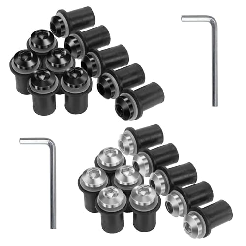 WJUAN 20 Piezas Tornillos de Parabrisas, Tornillo de Carenado M5 x 16mm, con Llave de Montaje, con Anillo de Goma, Pernos de Cuerpo de Carenado, Adecuado para Motos Scooters Parabrisas