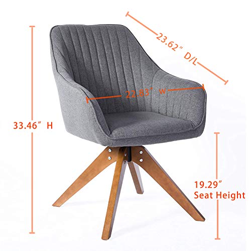 Art Leon Mid-Century Modern Swivel Accent Chair With Beech Wood Legs, Grey Upholstered Cute Desk Chair Without Wheels For Home Office Living Room Bedroom #TOP1