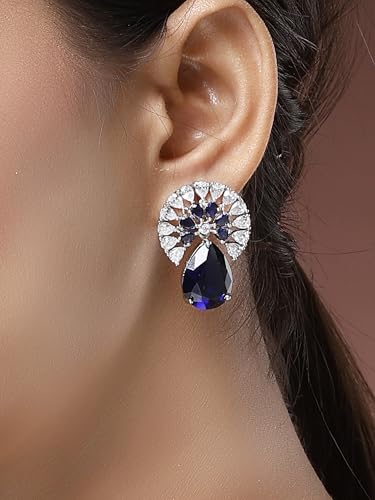 Image of Karatcart Silver Tone Diamond Shape Pink and Blue Carved Stone Studded Drop Earrings for Women