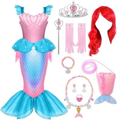 Spooktacular Creations Halloween Little Mermaid Costume with Mermaid Tail for Princess Girls 4-6 for Cosplay, Birthday Outfit