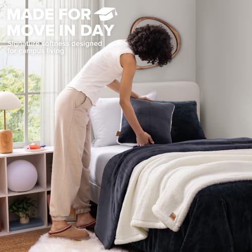 Image of UGG Remina Twin Comforter Set 4 Piece Bed in a Bag with Throw Blanket, Decorative Pillow, Sham, and Reversible Comforter Hypoallergenic Washable College Dorm Bedding, Twin XL, Navy Blue
