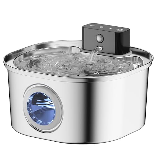 Stainless Steel Wireless Cat Water Fountain: Voluas 3.2L/108oz 3-Modes Pet Drinking Fountain Indoor Cordless Motion Sensor Fountain with 4200mAh Rechargeable Battery Operated