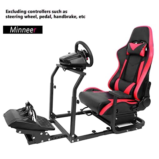 Minneer Super Driving Simulator Cockpit with Real Racing Chair forLogitech G25/G27/G29/G920 Dual-Segment Adjustable PC/Xbox/PS4 Racing Wheel Stand Frame Professional Level Steering Simulator Cockpit-Red