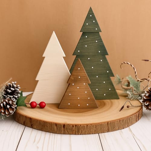 AceOrbit 3 Pcs Christmas Decorations Rustic Wood Christmas Trees Table Top Farmhouse Tabletop Neutral Tree Signs Decor for Fireplace, Mantle, Shelf, Home Holiday Decorations