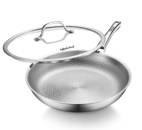 Titanium Pans for Cooking, 12 Inch Pure Titanium Hammered Pro frying pan with Lid, Non-Toxic Skillet...