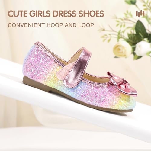 Hehainom Toddler Girls Dress Shoes Little Kids Flower Girl Sparkle Bow Ballet Flats School Wedding Party Shoes4